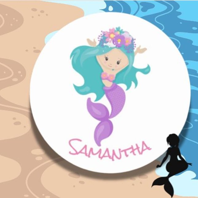 Mermaid Party Lila Classic Round Aufkleber (Brighten your day with the Mermaid Pink Sea Friends Sticker )