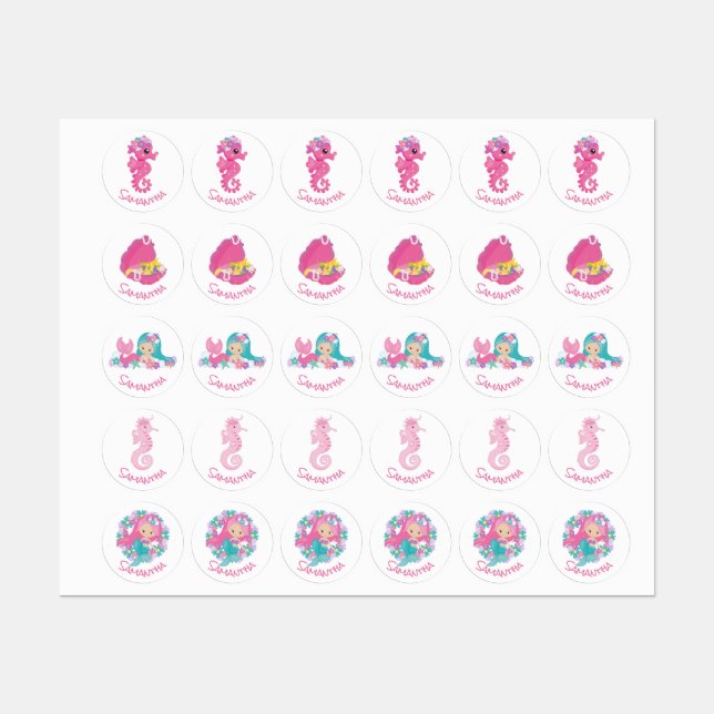 Mermaid Party Lila Labels Etiketten (Blatt)