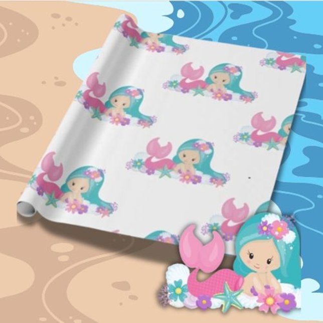 Mermaid Party Lila Wrapping Paper Geschenkpapier (Celebrate Her Special Day with Our Enchanting Mermaid Gift Wrap)