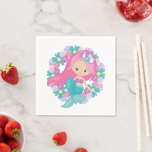 Mermaid Party Purple Flowers Napkins Serviette