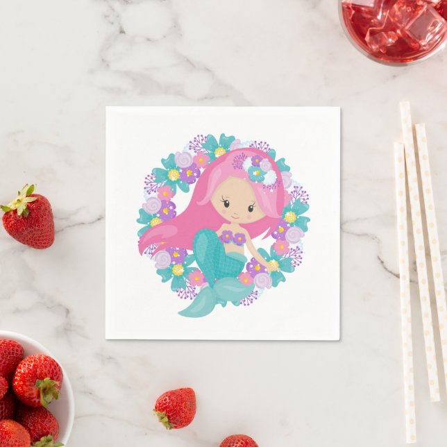 Mermaid Party Purple Flowers Napkins Serviette (Beispiel)