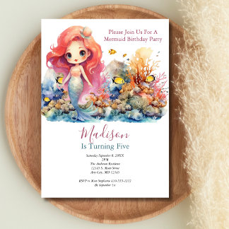 Mermaid Party Trendy Popular Little Girls Geburtst Einladung