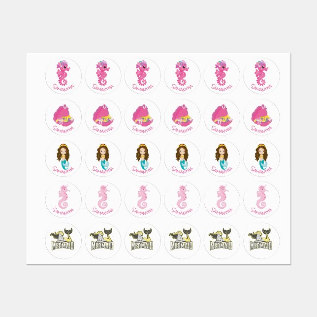 Mermaid Party YELLOW Labels Etiketten (Blatt)
