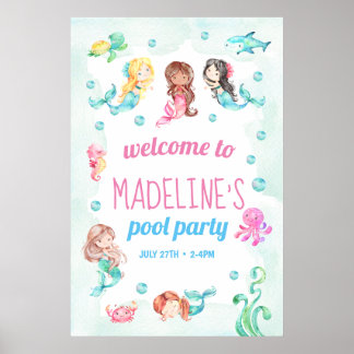 Mermaid Party-Zeichen, Meerjungfrau Begrüßungszeic Poster
