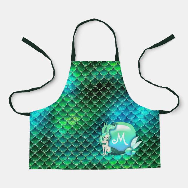 Mermaid Pearls and Scales Green ID600 Schürze (Vorderseite)