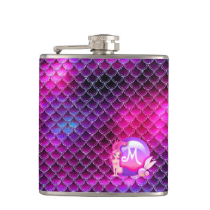 Mermaid Perls and Scales Monogram Pink ID600 Flachmann