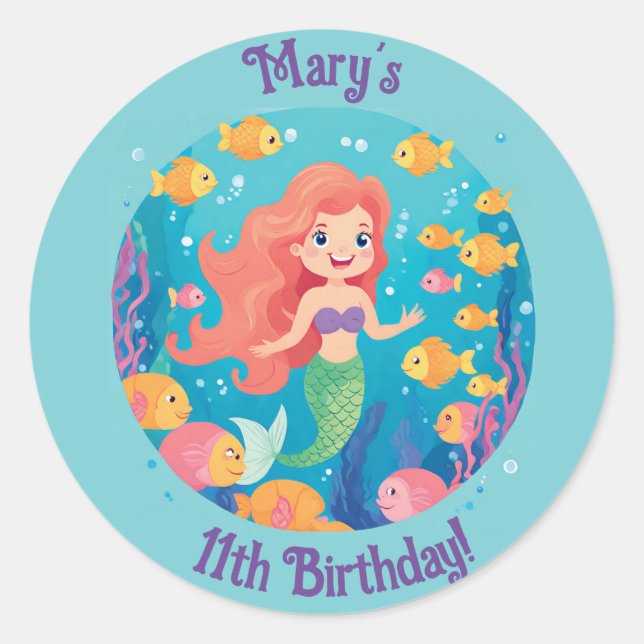 Mermaid Personalisiert Geburtstagsparty Sticker (Vorderseite)