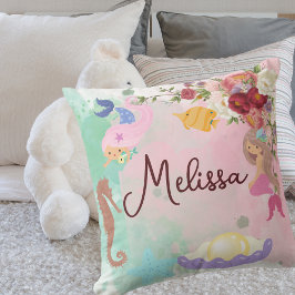 Mermaid Personalize Name Throw Pillow Kissen