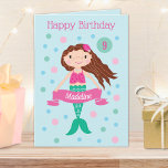 Mermaid Personalized Age & Name Birthday Card Karte<br><div class="desc">This cute mermaid birthday card can be personalized with a name and age. The inside has more cute mermaid under the sea images and a birthday message for you to personalize with your own text.</div>