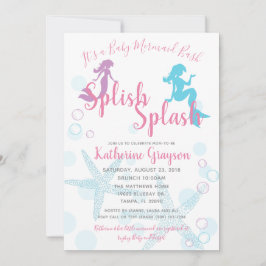 Mermaid Pink Aquamarin Girl Baby Dusche Einladung