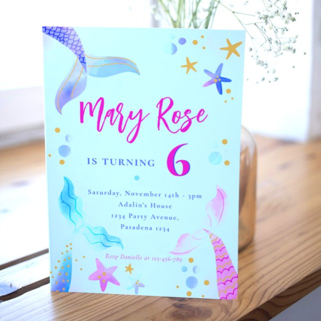 Mermaid Pink Blue Anniversaire Fête Invitation (mermaid card)