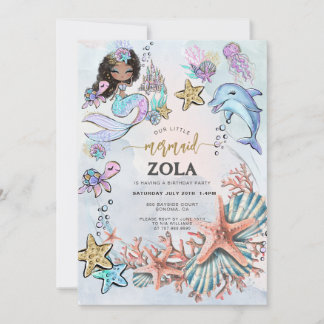 Mermaid Pink Blue Birthday Einladung