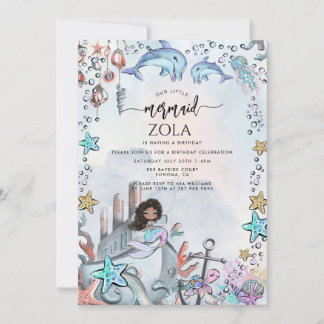 Mermaid Pink Blue Birthday Party Einladung