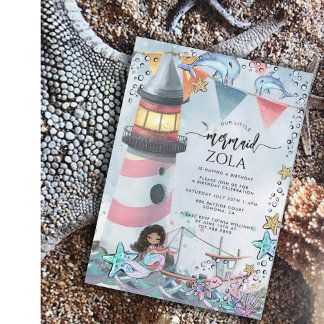 Mermaid Pink Blue Birthday Party Einladung