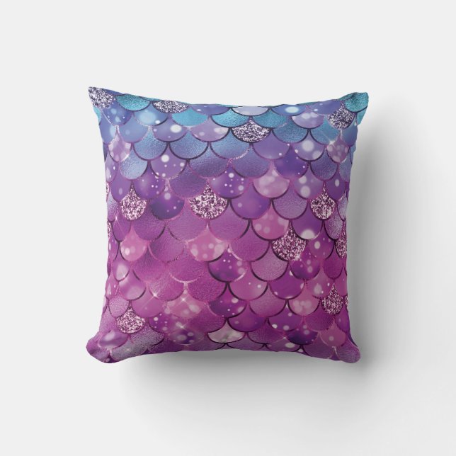Mermaid Pink Blue Gold Glitzer Kissen (Vorderseite)