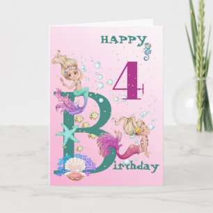 Mermaid Pink Blue Personal Age Niedlich Card Karte