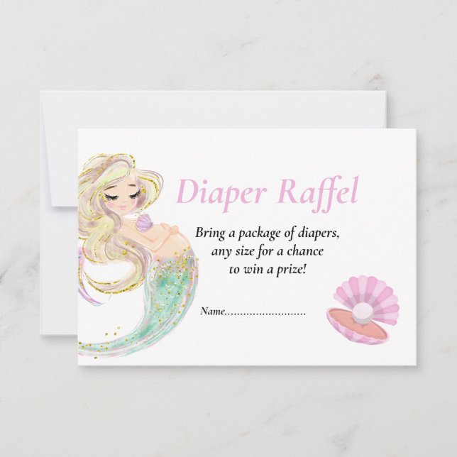 Mermaid Pink Diaper Raffel für Babydusche Einladung (Vorderseite)