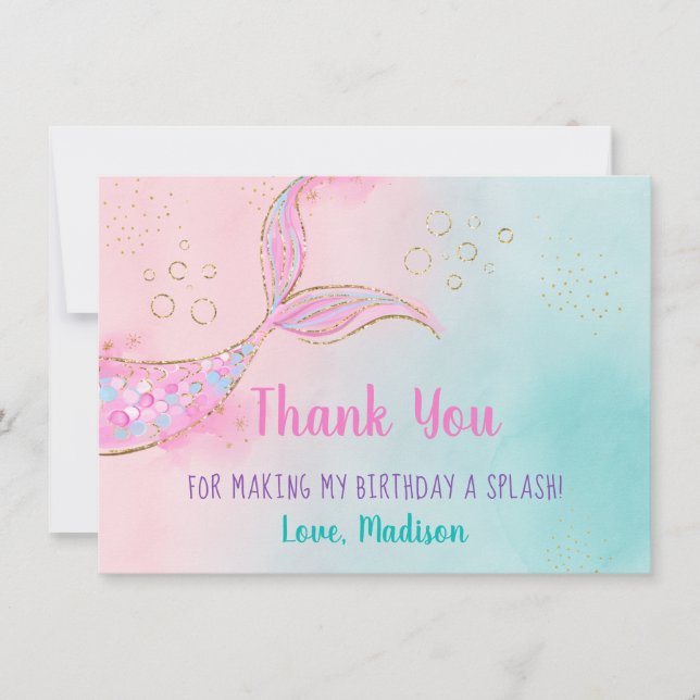 Mermaid Pink Gold Geburtstag Dankeskarte (Vorderseite)