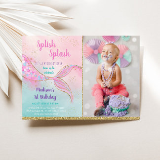 Mermaid Pink Gold Geburtstag Einladung
