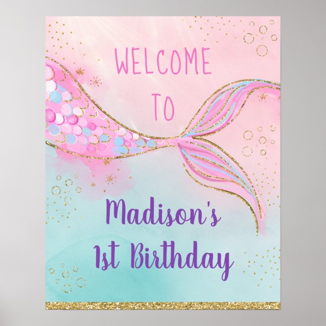 Mermaid Pink Gold Geburtstag Poster (Vorne)