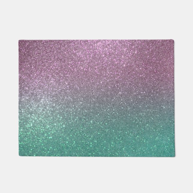 Mermaid Pink Green Funkelnd Glitzer Ombre Fußmatte (Vorderseite)