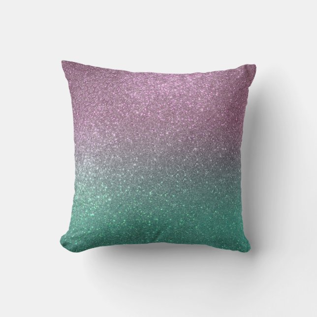 Mermaid Pink Green Funkelnd Glitzer Ombre Kissen (Vorderseite)