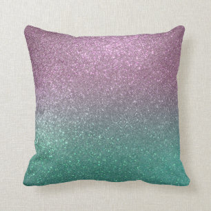 Mermaid Pink Green Funkelnd Glitzer Ombre Kissen