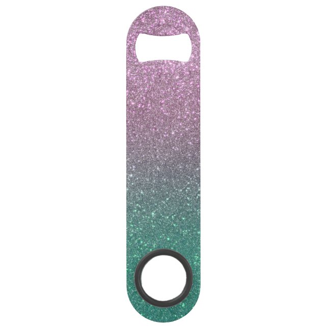 Mermaid Pink Green Funkelnd Glitzer Ombre Speed Flaschenöffner (Vorderseite)