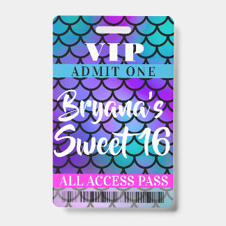 Mermaid Pink Lila Aquamarines Party Sweet 16 VIP P Ausweis