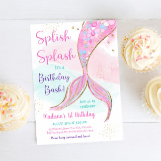 Mermaid Pink Lila Geburtstag Einladung