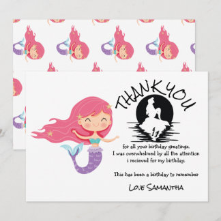 Mermaid Pink Lila Geburtstagsparty Danke Einladung