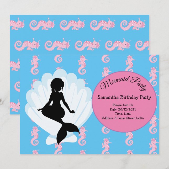 Mermaid Pink Lila Geburtstagsparty Einladung (Vorne/Hinten)