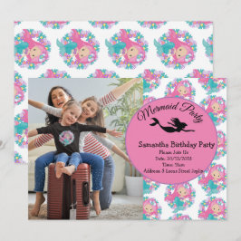 Mermaid Pink Lila Geburtstagsparty Einladung