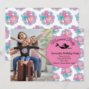 Mermaid Pink Lila Geburtstagsparty Einladung