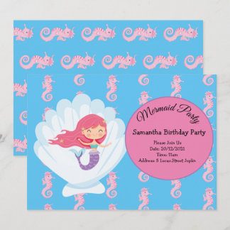 Mermaid Pink Lila Geburtstagsparty Einladung