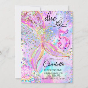 Mermaid Pink Lila tauchen in 5. Geburtstag Einladung