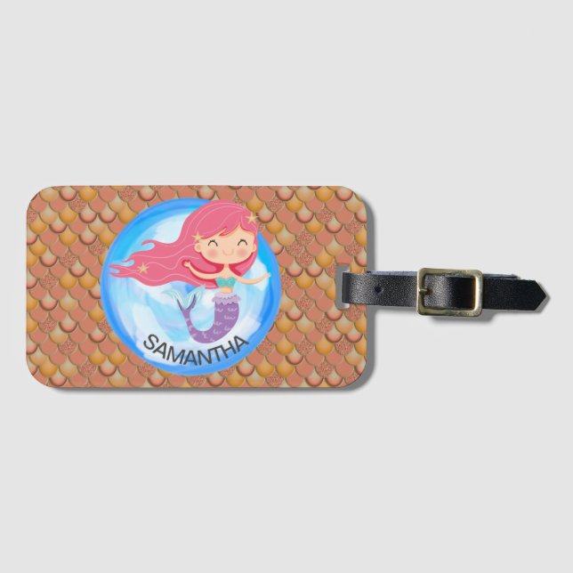 Mermaid Pink Luggage Tag Gepäckanhänger (Vorderseite (Horizontal))