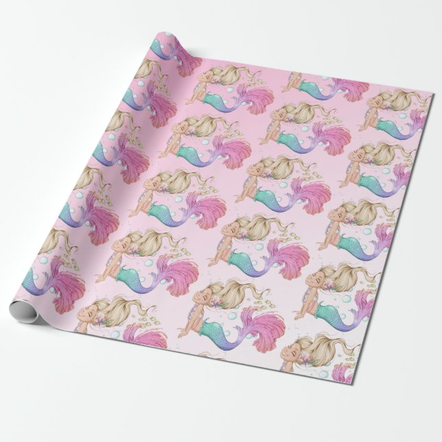 Mermaid Pink Niedlich Bubbles Wrapping Geschenkpapier (Ungerollt)