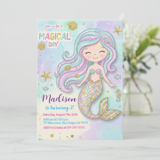 Mermaid Pink Purple Birthday Einladung