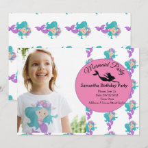 Mermaid Pink Purple Invitation de fête d'anniversa