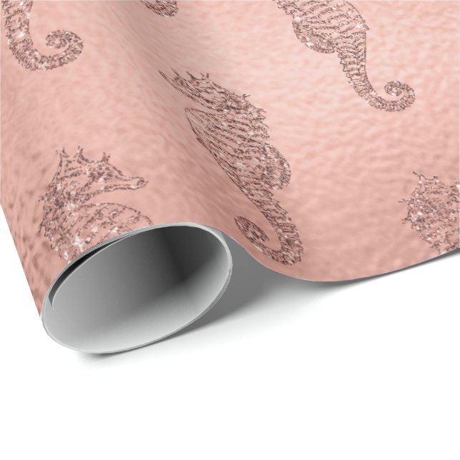 Mermaid Pink Rose Gold Pink Princess Seepferd Geschenkpapier (Rolleneckpunkt)