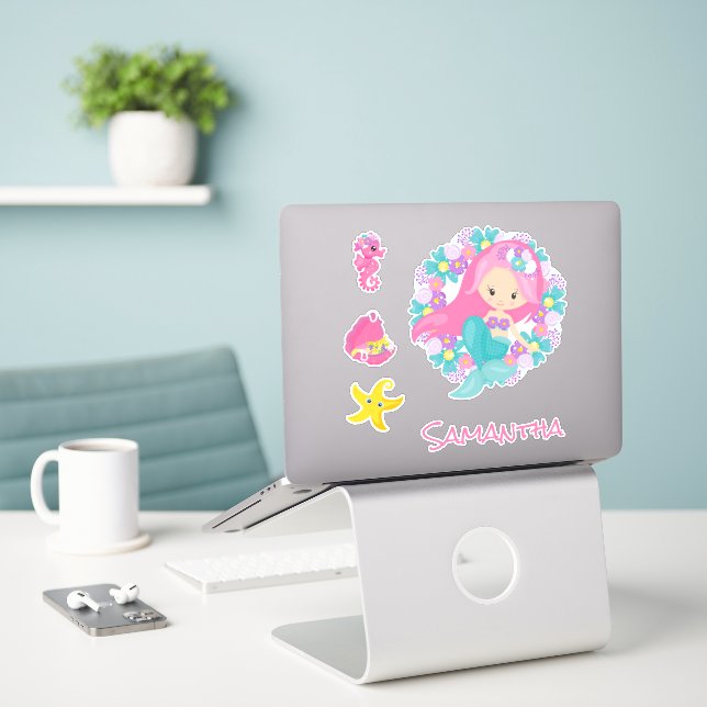 Mermaid Pink Sea Friends Sticker (Laptop auf Schreibtisch)