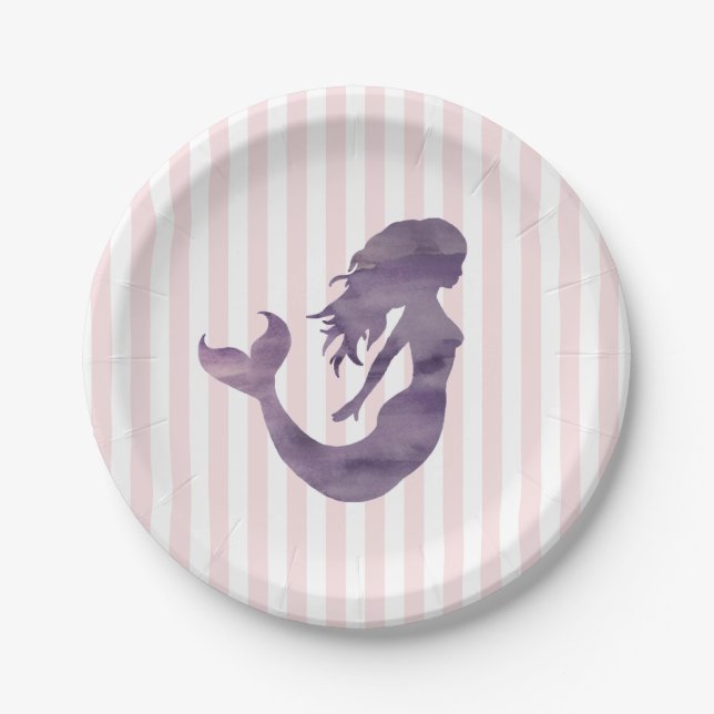 Mermaid Pink Stripe Pastellpapier Teller (Vorderseite)