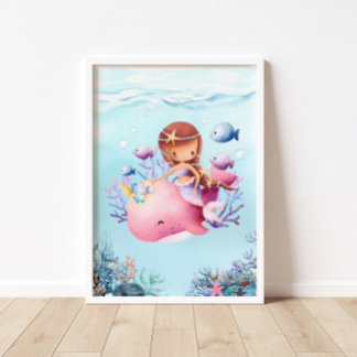 Mermaid Pink Whale Kinderzimmer Poster