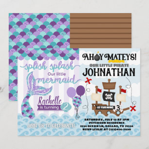 Mermaid Pirate Anniversaire Fête Invitation
