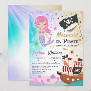 Mermaid Pirate Birthday Einladung Geschwister Part