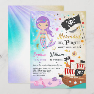 Mermaid Pirate Birthday Einladung Geschwister Part