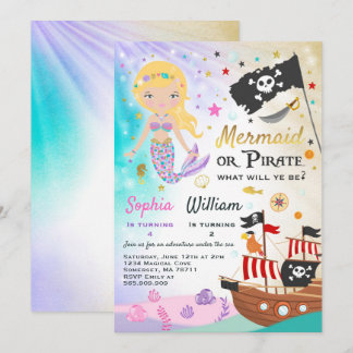 Mermaid Pirate Birthday Einladung Geschwister Part