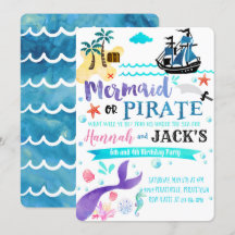 Mermaid Pirate Birthday Einladung Party Dual