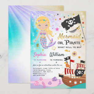 Mermaid Pirate Birthday Invitation Siblings Party